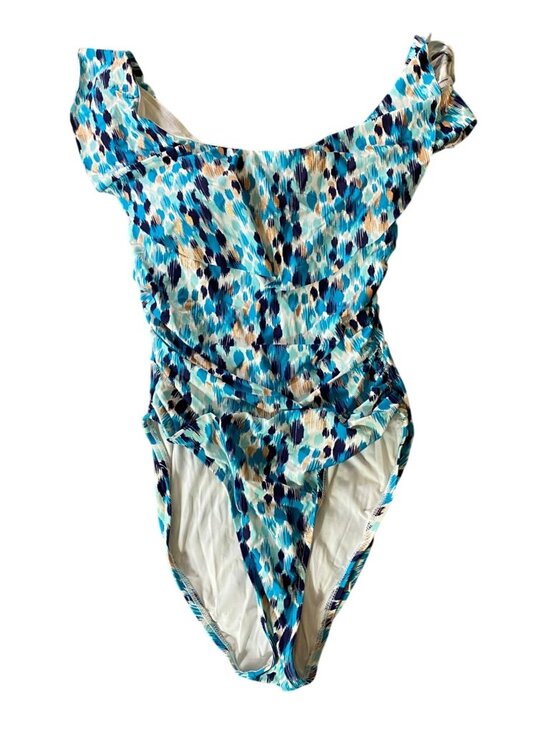 La Blanca Other - La Blanca Ruffle One-Piece Swimsuit Lace-Up Back Blue Abstract Print Medium